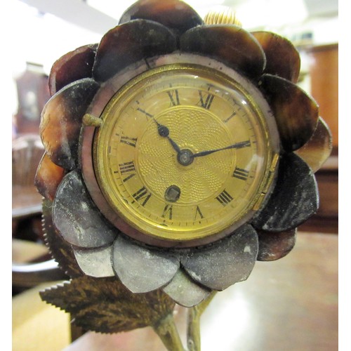 1226 - Unusual 19th Century gilt metal and mother of pearl table clock in the form of a pot plant, 20cms hi... 