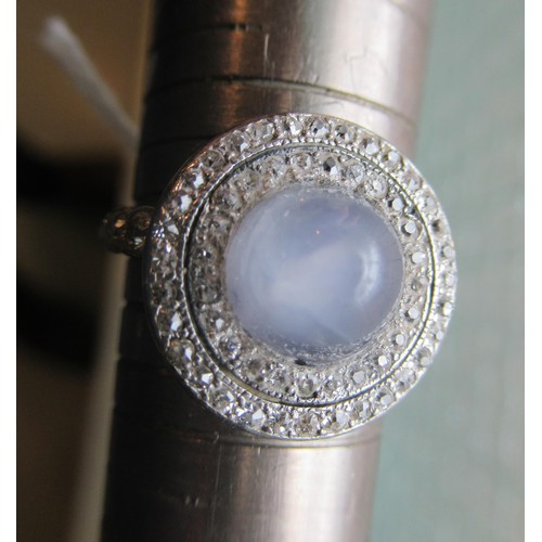 757 - Cabochon star sapphire and rose cut diamond target style ring, size N