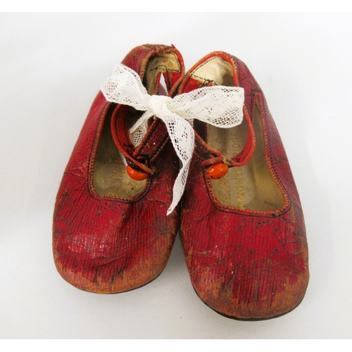 101 - Pair of late 19th / early 20th Century child's red leather shoes by W.H. Dutton & Sons, Knightsbridg... 