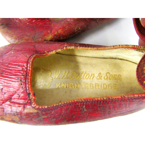 101 - Pair of late 19th / early 20th Century child's red leather shoes by W.H. Dutton & Sons, Knightsbridg... 