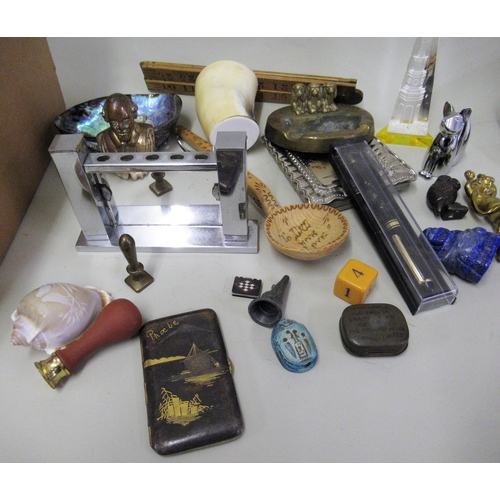 131 - Box containing a quantity of miscellaneous collectable items including an inlaid cigarette case, chr... 