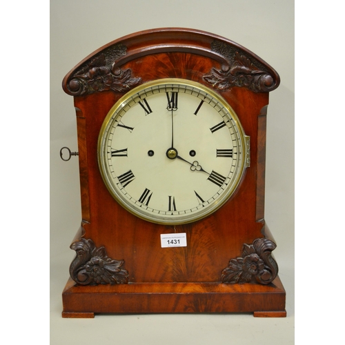 1431 - Victorian mahogany bracket clock, the painted dial with Roman numerals, the case with applied floral... 