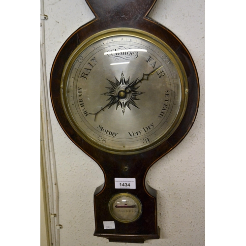 1434 - George III mahogany and line inlaid banjo shaped wheel barometer by John Benham, Collumpton