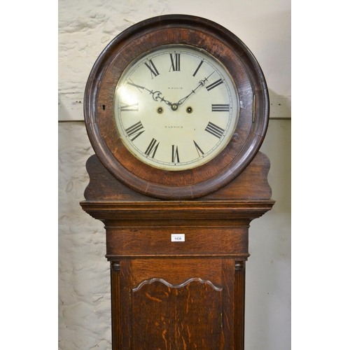 1436 - 19th Century oak cased drop dial tavern clock by W. Enock of Warwick, the circular painted dial with... 