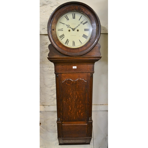 1436 - 19th Century oak cased drop dial tavern clock by W. Enock of Warwick, the circular painted dial with... 