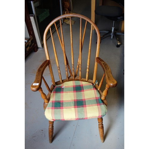 20th Century oak spindle back kitchen elbow chair