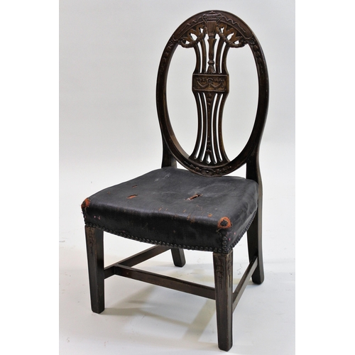 George III mahogany child's chair in Hepplewhite style, the oval carved and pierced back above a hair cloth seat and square tapering front supports with stretchers