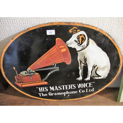 177 - Oval enamel advertising sign, ' His Master's Voice ', The Gramophone Company Ltd., 48cms x 66cms app... 