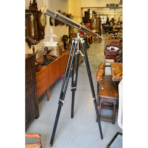 1776 - 20th Century chrome telescope with wooden tripod stand