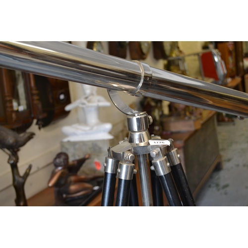 1776 - 20th Century chrome telescope with wooden tripod stand