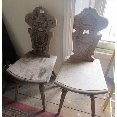 1778 - Pair of 19th Century bleached oak ' Green Man ' carved hall chairs