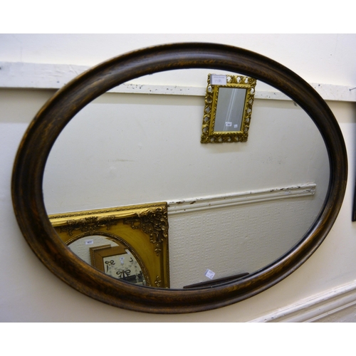 1789 - Victorian hall chair with tile inset back, an Arts & Crafts open bookcase and an oval wall mirror