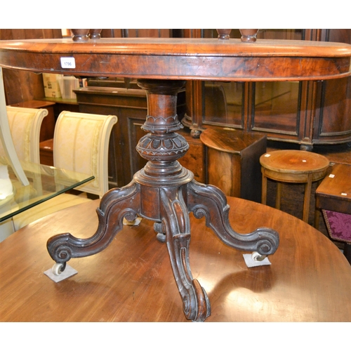 1796 - Small 19th Century oval figured walnut tilt-top centre table, on carved column and four splay suppor... 