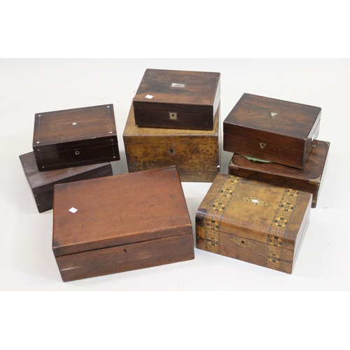 1806 - Eight various antique writing and work boxes (for restoration)