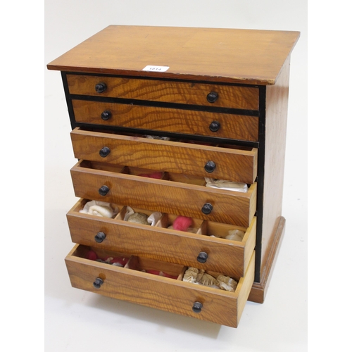 1814 - 19th Century ebonised and ash six drawer table top collectors cabinet, with a collection of various ... 