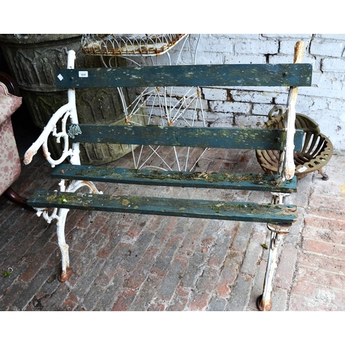 1819 - Small 20th Century two seat garden bench having cast iron ends with white painted finish and slatted... 