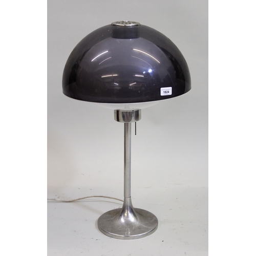 1824 - Robert Welch, 1960's mushroom form table lamp with grey Perspex shade, on polished aluminium base