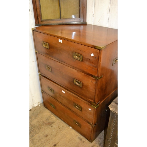 1825 - Pair of mid 20th Century yew wood military style two drawer bedside chests