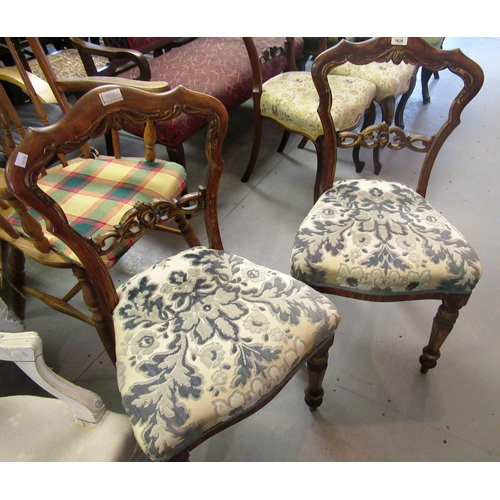 1826 - Pair of Victorian walnut and parcel gilt side chairs, together with a late Victorian walnut and upho... 