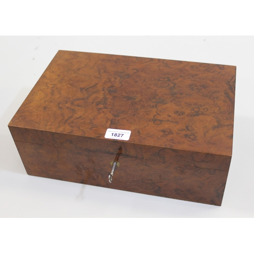 1827 - 20th Century figured walnut cigar humidor box