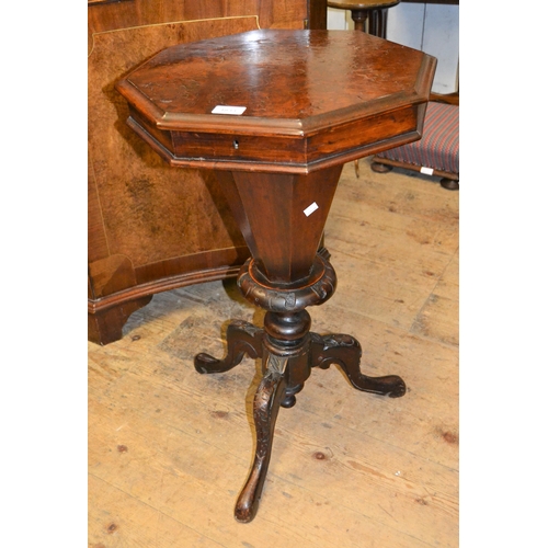 1833 - Victorian figured walnut octagonal, trumpet form work table