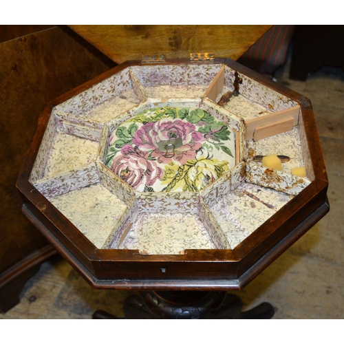 1833 - Victorian figured walnut octagonal, trumpet form work table