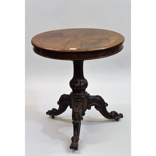 1843 - Good quality Victorian rosewood circular pedestal occasional table, with a turned fluted baluster co... 