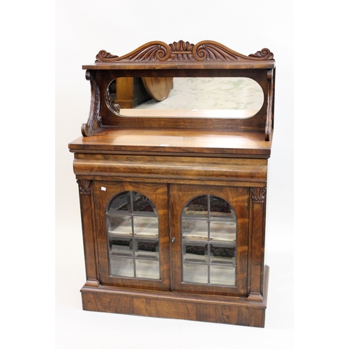 1847 - Good quality small Victorian rosewood chiffonier, the shaped mirrored shelf back above a single draw... 