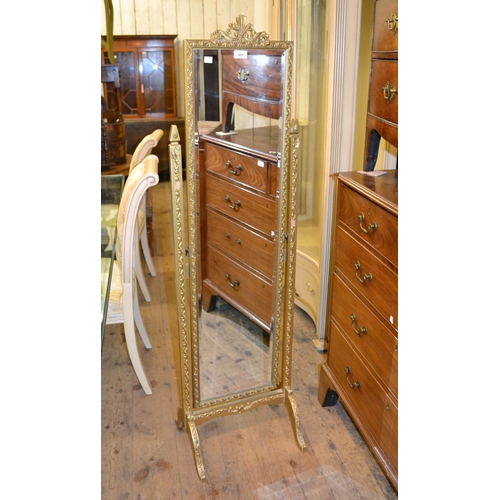 1851 - Gilt moulded composition cheval mirror on shaped supports