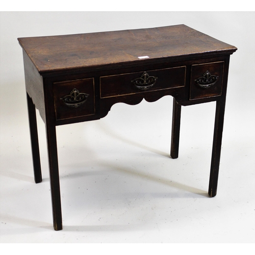 1855 - 18th Century oak lowboy with three drawers raised on chamfered supports