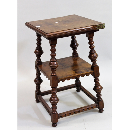 1857 - Late 19th Century square walnut two tier occasional table, on turned supports, converted to a fold-o... 