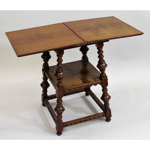 1857 - Late 19th Century square walnut two tier occasional table, on turned supports, converted to a fold-o... 