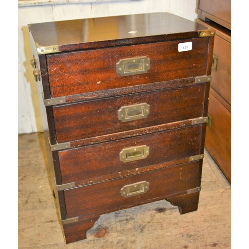 1858 - Reproduction mahogany brass mounted military style three drawer bedside cabinet