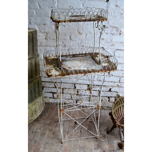 1860 - 19th Century white painted wirework plant stand, (with damages)