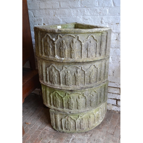 1861 - Set of four composite sandstone relief moulded garden planters, forming a circle