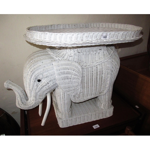 1865 - Late 20th Century white painted cane work table, in the form of an elephant