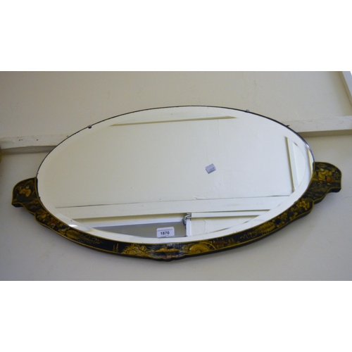 1870 - 1920's Black chinoiserie lacquered hanging wall mirror