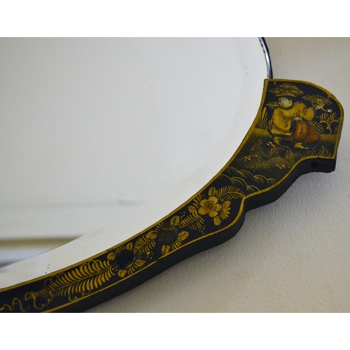 1870 - 1920's Black chinoiserie lacquered hanging wall mirror