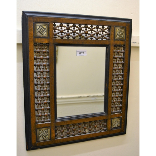 1875 - Small Middle Eastern hanging wall mirror, with a pierced and mother of pearl inlaid frame