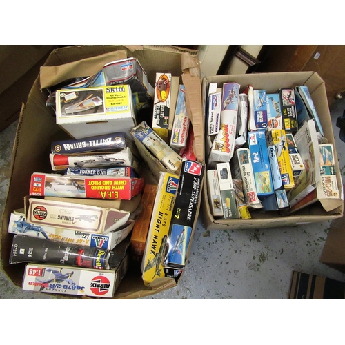 198 - Two boxes containing a large quantity of various unbuilt model aircraft kits, including Airfix, Ital... 