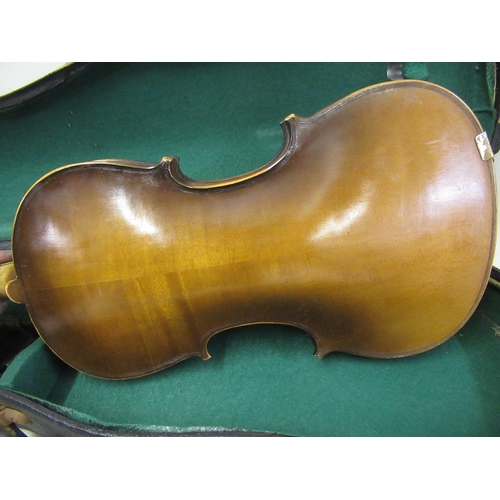 262 - Japanese violin and bow, 14in two piece back in fitted case (at fault)