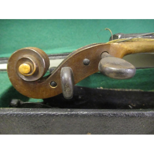 262 - Japanese violin and bow, 14in two piece back in fitted case (at fault)