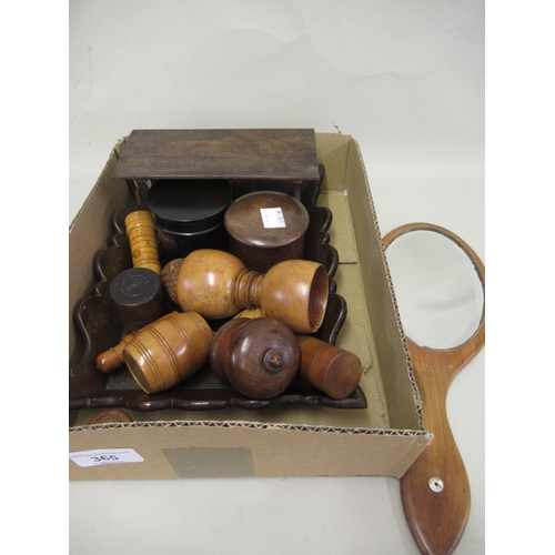 365 - Small collection of miscellaneous Treenware including a small galleried tray, hand mirror, miniature... 