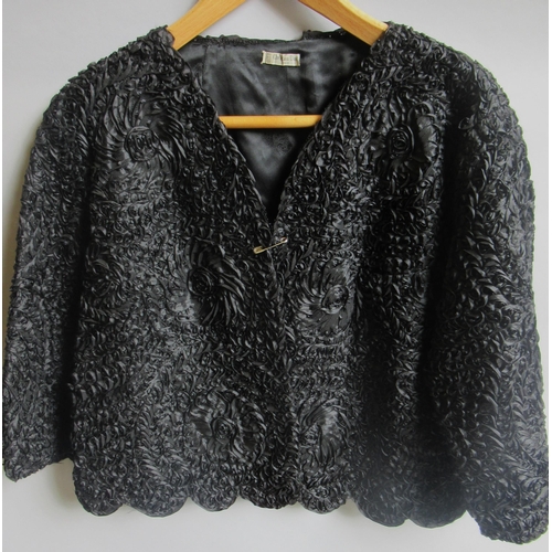 45 - Christian Dior, ladies black silk collarless jacket with scalloped hem