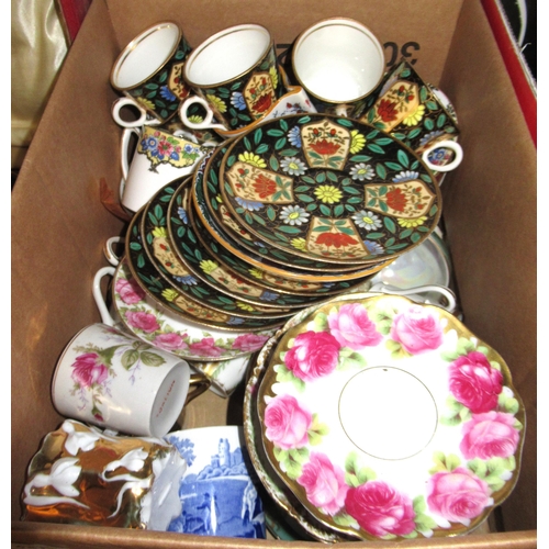 481 - Two boxes containing a quantity of various tea cups and saucers, coffee cans and saucers including R... 