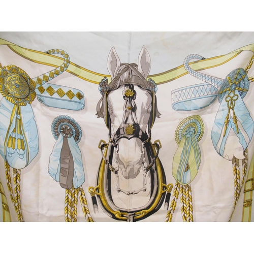 64 - Hermes, ' Frontaux Et Cocardes ' silk scarf designed by Caty Latham, together with another Italian s... 