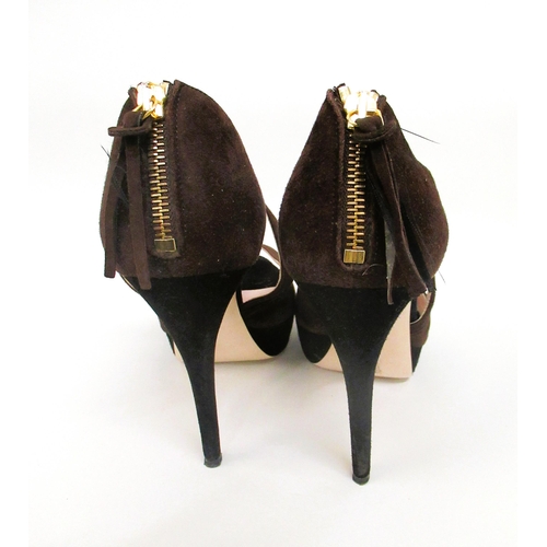 68 - Miu Miu, black and brown suede high heeled sandals with zip to back, size 40.5