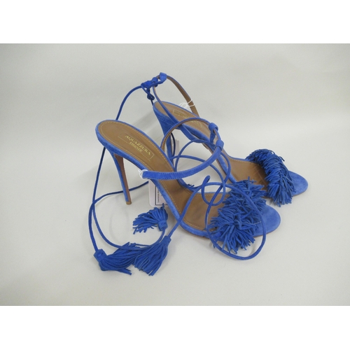 77 - Aquazzura, Firenze, ' Wild Thing ' blue suede sandals with tie fastening, size 41