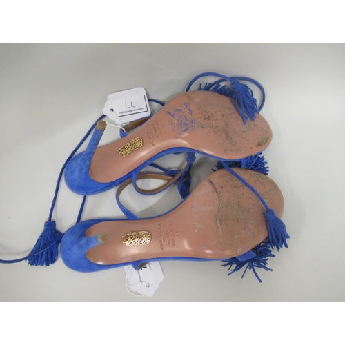 77 - Aquazzura, Firenze, ' Wild Thing ' blue suede sandals with tie fastening, size 41