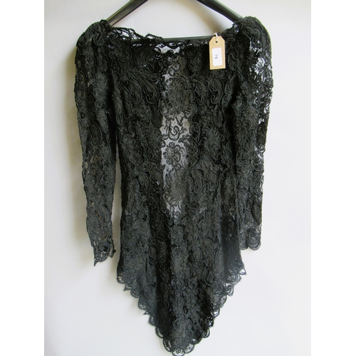 79 - Black lace asymmetric dress with long sleeves and button fastening (no labels)